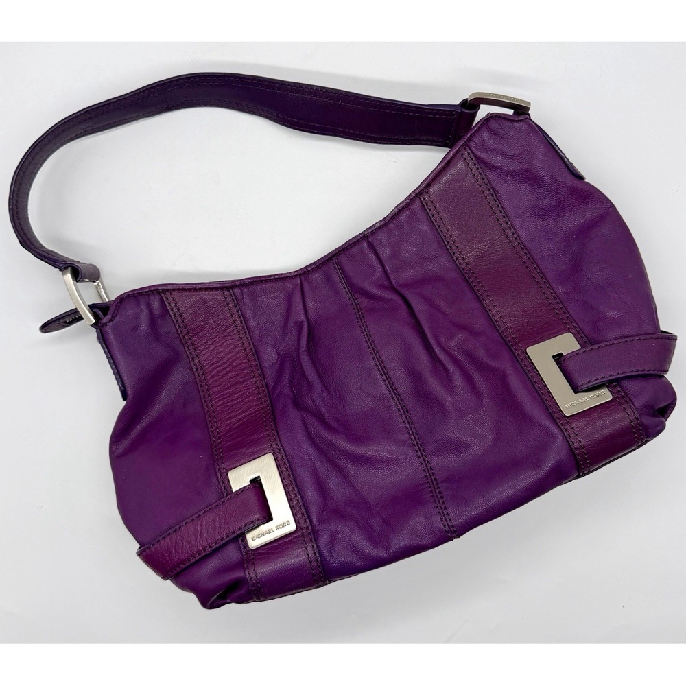 Michael Kors Purple Leather Hobo Shoulder Bag Large Slouchy Silver Hardware